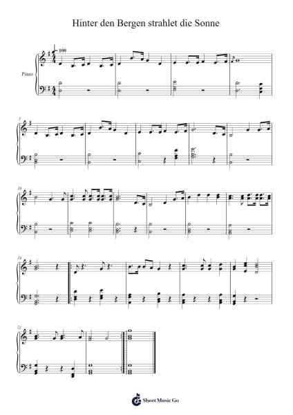 Hinter den Bergen strahlet die Sonne Sheet Music by undefined-Arr.Bunkyle Wanmia