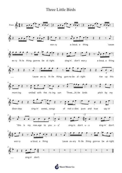 Three Little Birds Sheet Music by Bob Marley-Arr.Mileswin Joanmuel