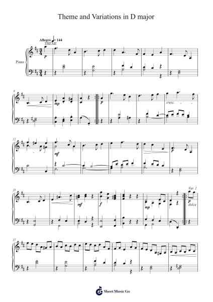 Theme and Variations in D major Sheet Music by Charley Feng-Arr.Osrias Drewnia