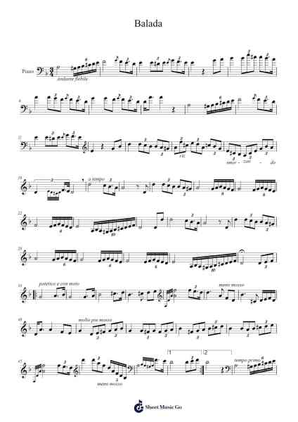 Balada Sheet Music by Ciprian Porumbescu-Arr.Shamens Xedric