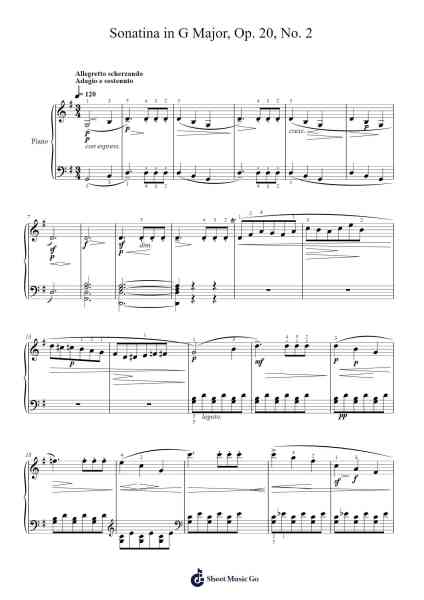 Piano Sonatina in G Major, Op. 20, No. 2 Sheet Music by Friedrich Kuhlau-Arr.Wrightac Phimaud