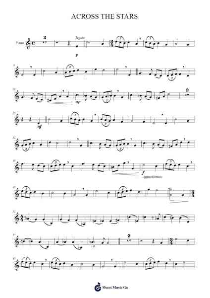 ACROSS THE STARS Sheet Music by John Williams-Arr.Marmo