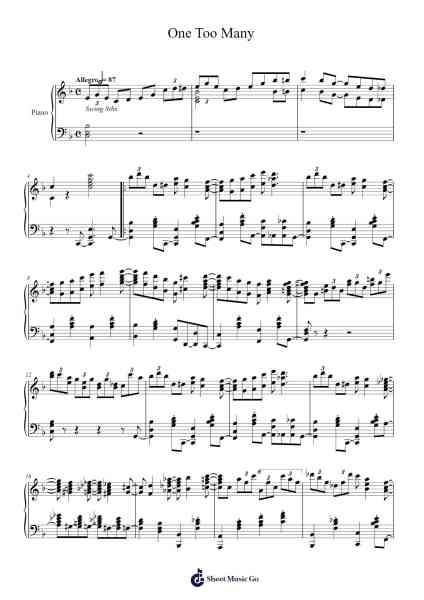One Too Many Sheet Music by Tom Brier-Arr.Reedgo