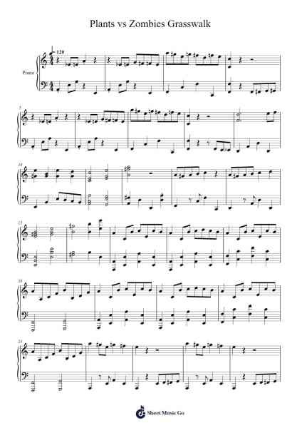 Plants vs Zombies Grasswalk Sheet Music by Nikolas Kostyuk-Arr.Mewood Teries