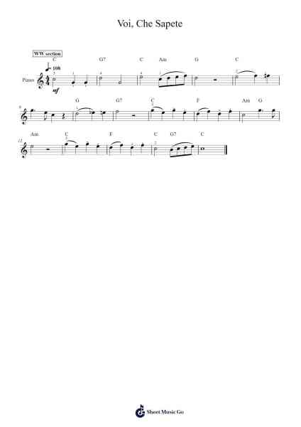 Voi, Che Sapete Sheet Music by Wolfgang Amadeus Mozart-Arr.Popbraith Cookryl