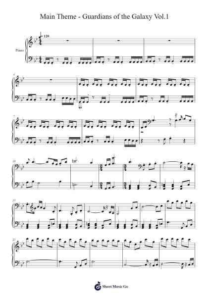 Main Theme - Guardians of the Galaxy Vol.1 (Piano) Sheet Music by Tyler Bates-Arr.Wavieve Katdy