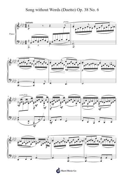 Song without Words - Duetto in E-flat Major, Op. 38 No. 6 Sheet Music by Felix Mendelssohn Bartholdy-Arr.Thodorece