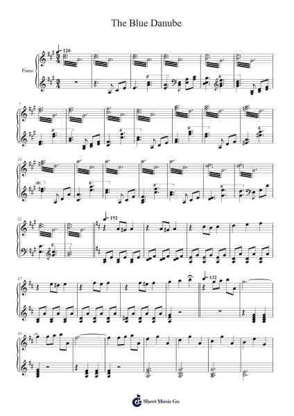 The Blue Danube in D Major Notas de música por Johann Strauss II-Arr.Solin