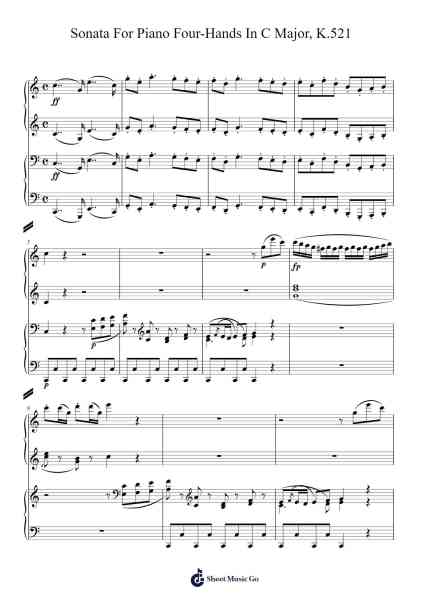 Sonata for Piano Four-Hands in C Major, K. 521 Sheet Music by Wolfgang Amadeus Mozart-Arr.Hula