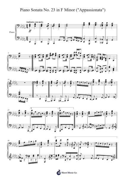 Piano Sonata No. 23 in F Minor ("Appassionata") Sheet Music by Ludwig van Beethoven-Arr.Blajeames Yulewood