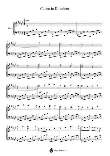 Canon in D# minor Sheet Music by Johann Pachelbel-Arr.Cranemie