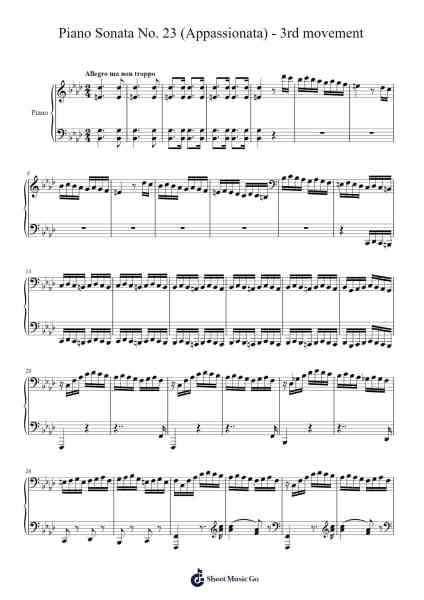 Piano Sonata No. 23 in F Minor, Op. 57 "Appassionata": III. Allegro ma non troppo Sheet Music by Ludwig van Beethoven-Arr.Warge