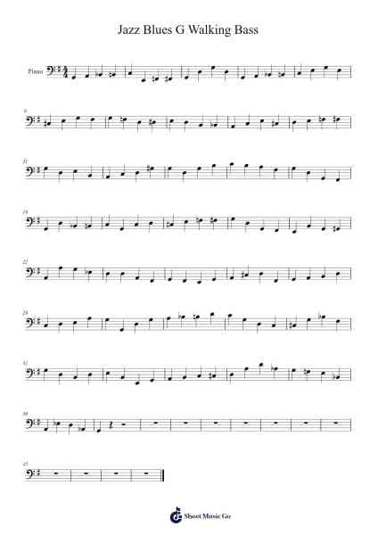 Jazz Blues G Walking Bass Sheet Music by Upcah Guyduke-Arr.Cooholt Hogreen