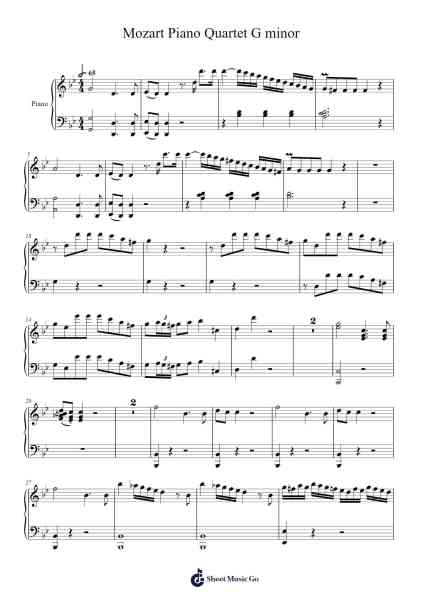 Mozart Piano Quartet G minor Sheet Music by Wolfgang Amadeus Mozart-Arr.Ellyle Hunrhys