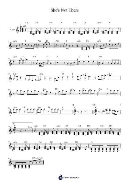 She's Not There Sheet Music by Rod Argent-Arr.Ribloor