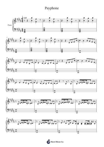 Payphone Musica per pianoforte di Maroon 5 - Arr.Hodhill