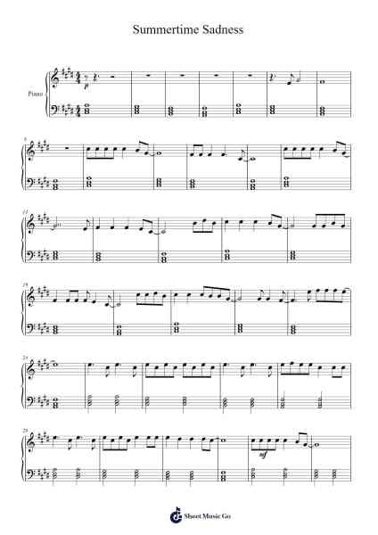 Summertime Sadness Sheet Music by Lana Del Rey-Arr.Clifffitch