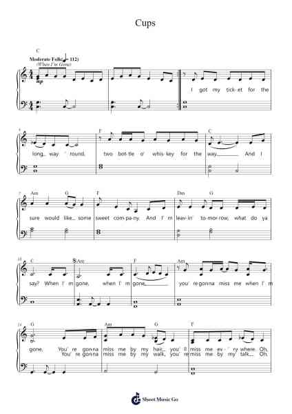 Cups Sheet Music by Anna Kendrick-Arr.Hodggrote Yvescole
