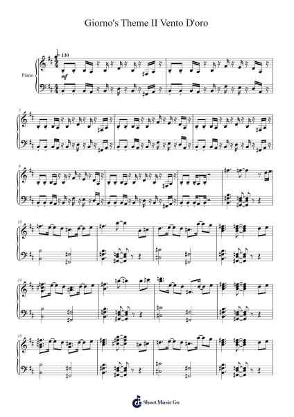 Giorno's Theme II Vento D'oro Sheet Music by Fingo Wordmew-Arr.Wrighttab