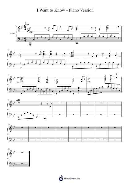 I Want to Know - Piano Version Sheet Music by undefined-Arr.Tesssaul