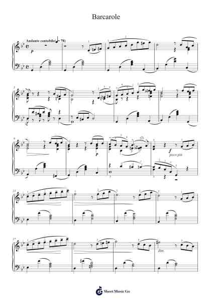 The Seasons, Op. 37a: VI. June: Barcarolle in G Minor Sheet Music by Pyotr Ilyich Tchaikovsky-Arr.Gregrace Glennjob
