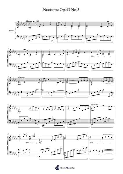 Nocturne Op.43 No.5 Sheet Music by Needel Deirmag-Arr.Fanbrow Douggreve