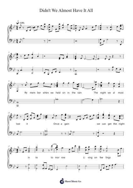 Didn't We Almost Have It All Sheet Music by Whitney Houston-Arr.Bardtrid