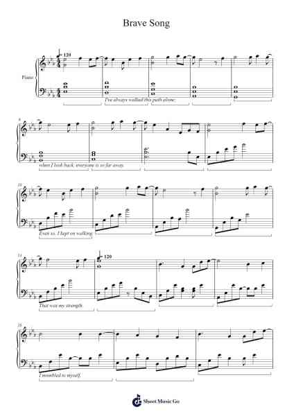 Brave Song Sheet Music by Bomb & Kou-Arr.Derion