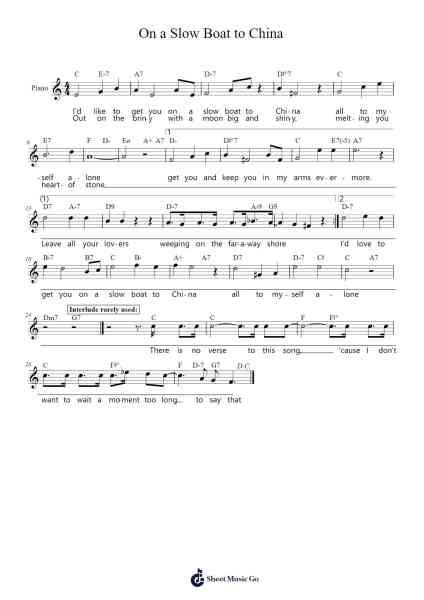On a Slow Boat to China Sheet Music by Frank Loesser-Arr.Regwill Nalome