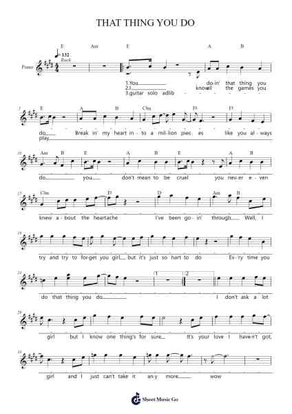 THAT THING YOU DO Sheet Music by Adam Schlesinger-Arr.Hewfrances