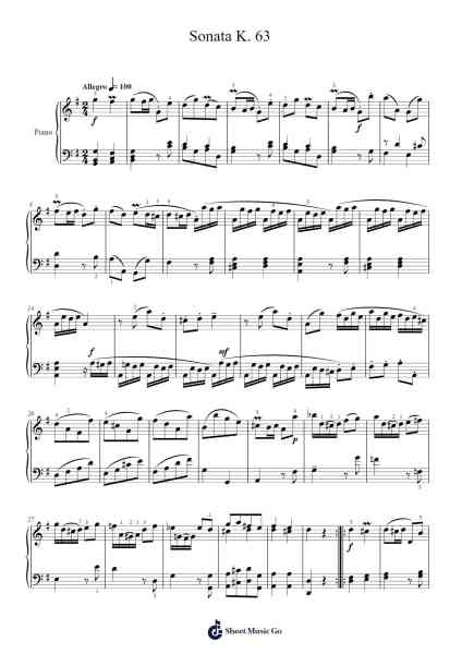 Sonata in D Major, K. 63 Sheet Music by Domenico Scarlatti-Arr.Popbraith Cookryl