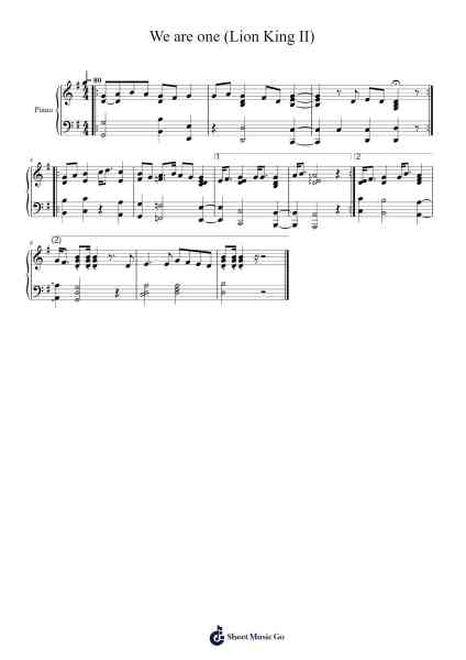 We are one (Lion King II) Sheet Music by Marty Panzer/Thomas Snow/Jack Feldman-Arr.Cofsar