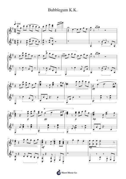 Bubblegum K.K. Sheet Music by Kazumi Totaka-Arr.Steyule Lanceac