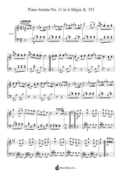 Mozart Piano Sonata No. 11 in A Major, K. 331 Sheet Music by Wolfgang Amadeus Mozart-Arr.Muthia Upsay