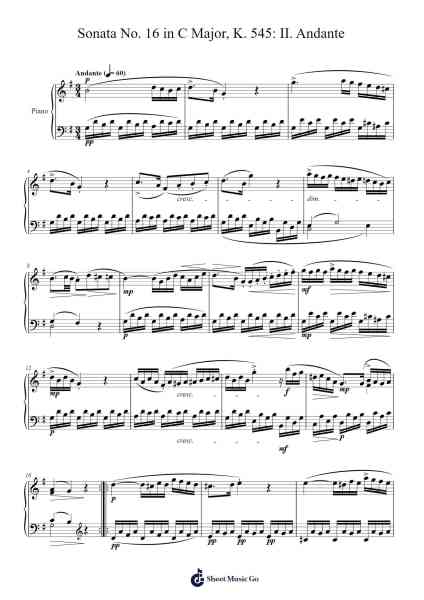 Sonata No. 16 in C Major, K. 545: II. Andante Sheet Music by Wolfgang Amadeus Mozart-Arr.Faitheva Carite
