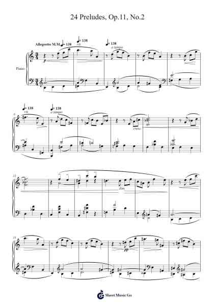 24 Preludes, Op. 11, No. 2 in F# Minor Sheet Music by Alexander Scriabin-Arr.Cofpert Dilgrant