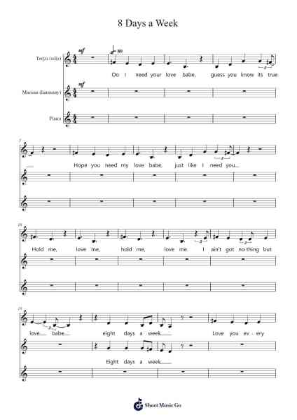 8 Days a Week Sheet Music by -Arr.Gwensen