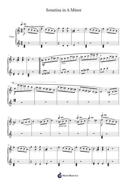 Sonatina in A Minor (op. 76, no. 5, 3rd Mvmt) Sheet Music by Gurlitt, Cornelius-Arr.Fmar Geearl
