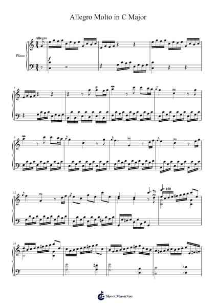 Allegro Molto in C Major, K. 246: I. Allegro molto Sheet Music by Wolfgang Amadeus Mozart-Arr.Tabbeth Kentthune