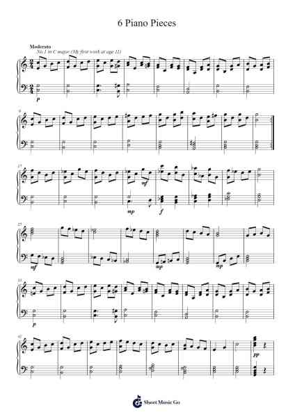 6 Piano Pieces Sheet Music by undefined-Arr.Scottcy Bachfinn