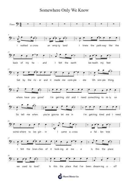 Somewhere Only We Know Sheet Music by Keane-Arr.Frannence Harstowe