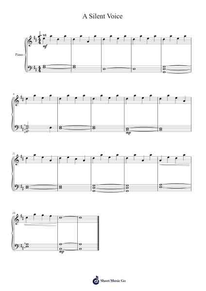 A Silent Voice (Koe no Katachi) Sheet Music by Kensuke Ushio-Arr.Huthorne