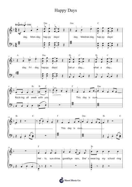 Happy Days Sheet Music by Pratt & McClain-Arr.Cocon