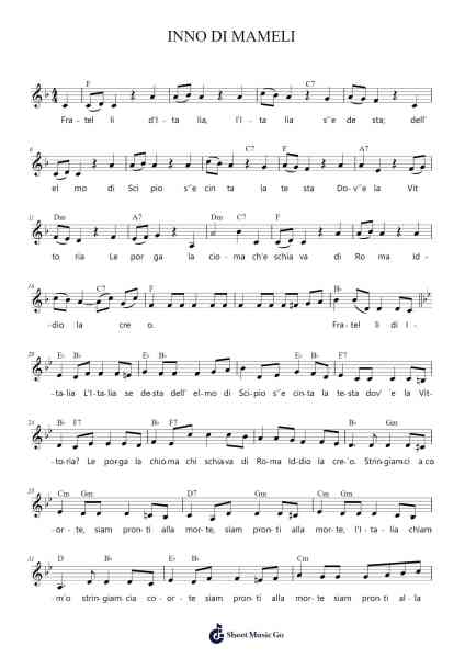 INNO DI MAMELI Sheet Music by Goffredo Mameli/Michele Novaro-Arr.Yersing