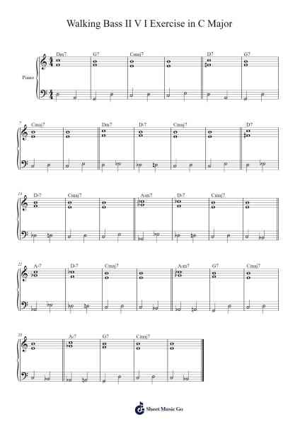 Walking Bass II V I Exercise in C Major Sheet Music by Virlouis-Arr.Fanses Tabyoung