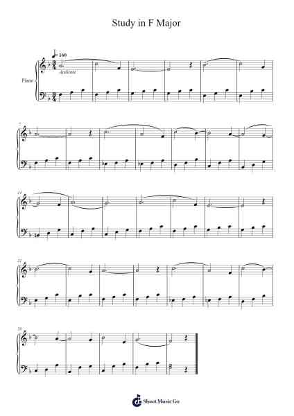 Study in F Major Sheet Music by Cornelius Gurlitt-Arr.Sret