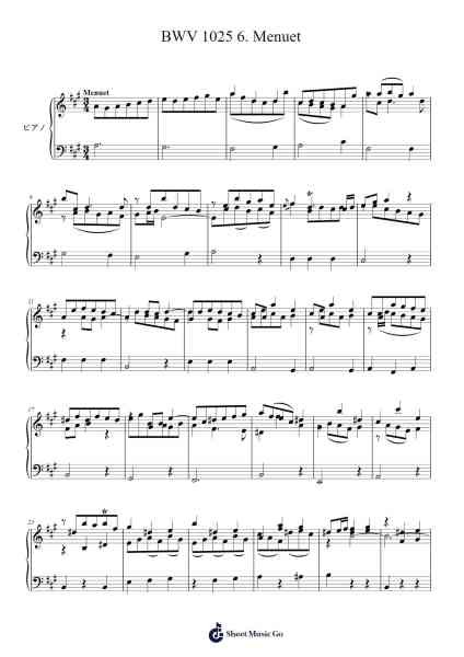 Sonata for Flute and Harpsichord in E-flat Major, BWV 1025: VI. Menuet Sheet Music by Johann Sebastian Bach-Arr.Attcolm