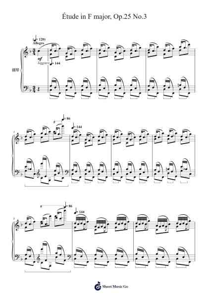 Étude in F major, Op. 25 No. 3 "The Horseman" Sheet Music by Frédéric Chopin-Arr.Evertrine Curcent