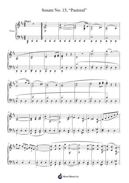 Sonate No. 15 in D Major, Op. 28 "Pastoral": I. Allegro Sheet Music by Ludwig van Beethoven-Arr.Maudtance Waybert