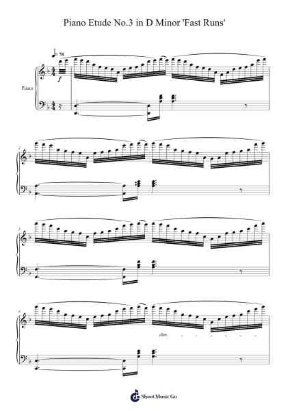 Piano Etude No.3 in D Minor 'Fast Runs' Sheet Music by Reydutt-Arr.Hartepeare